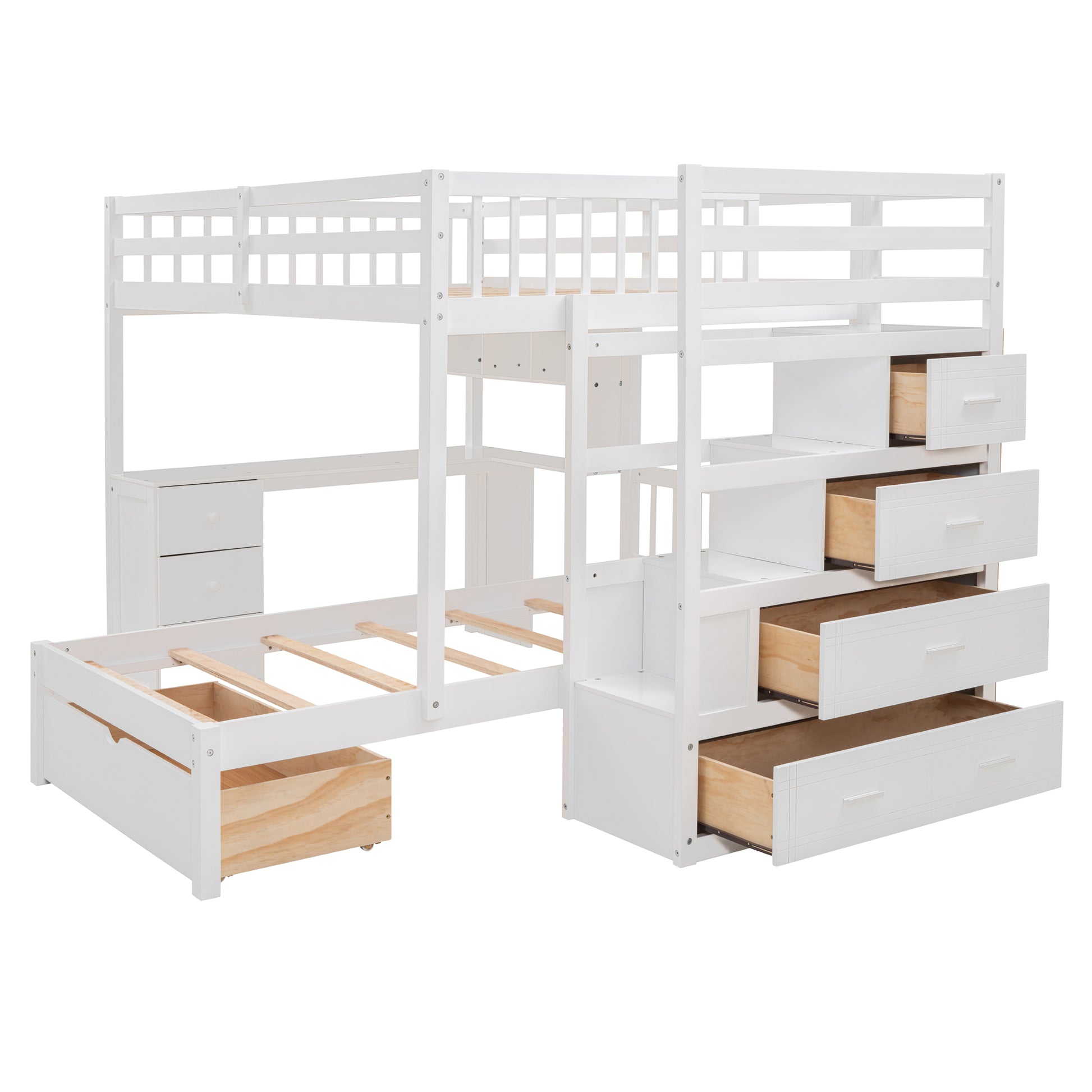 Full Over Twin Bunk Bed with Desk, Drawers and Shelves, White(OLD SKU:LT001605AAK-1) image 7