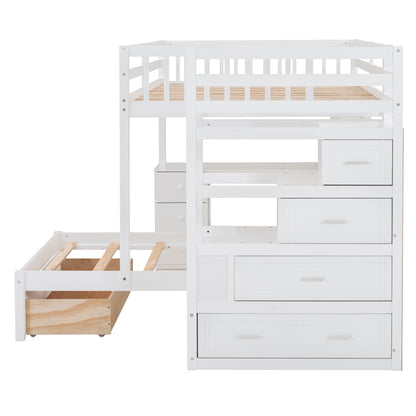 Full Over Twin Bunk Bed with Desk, Drawers and Shelves, White(OLD SKU:LT001605AAK-1) image 9