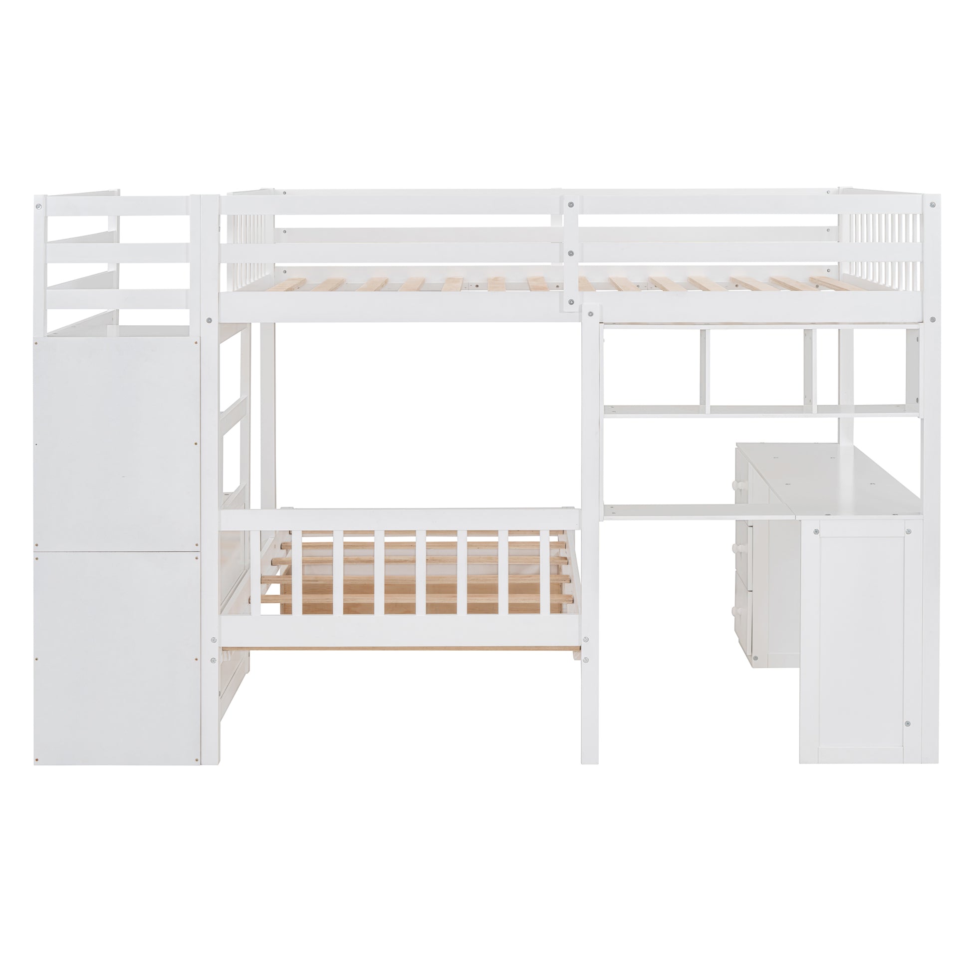 Full Over Twin Bunk Bed with Desk, Drawers and Shelves, White(OLD SKU:LT001605AAK-1) image 11