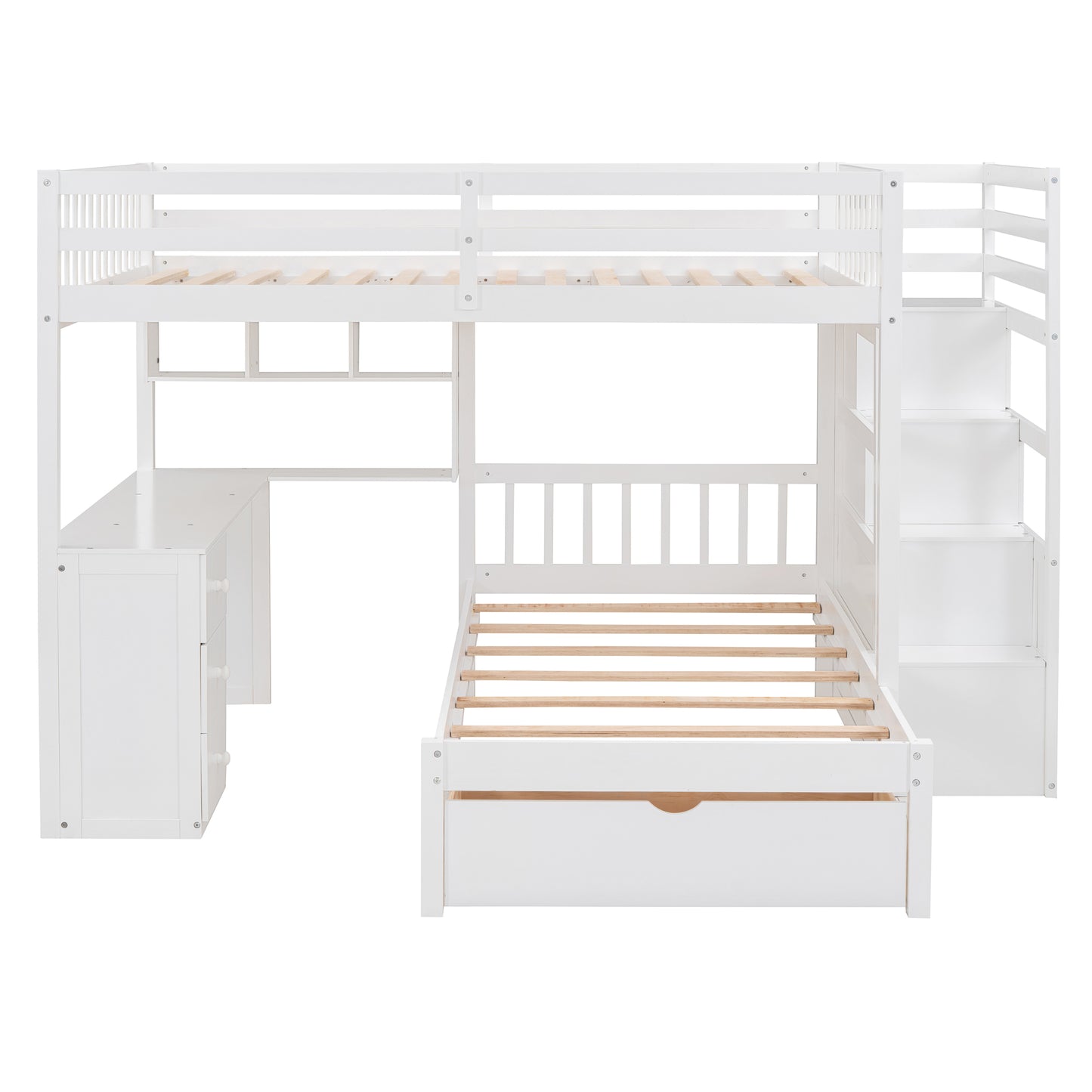 Full Over Twin Bunk Bed with Desk, Drawers and Shelves, White(OLD SKU:LT001605AAK-1) image 5