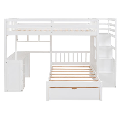 Full Over Twin Bunk Bed with Desk, Drawers and Shelves, White(OLD SKU:LT001605AAK-1) image 5