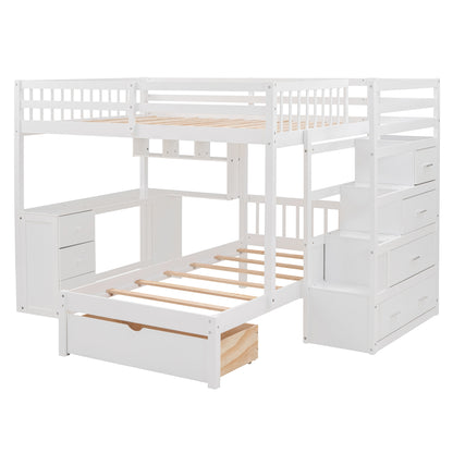 Full Over Twin Bunk Bed with Desk, Drawers and Shelves, White(OLD SKU:LT001605AAK-1) image 6
