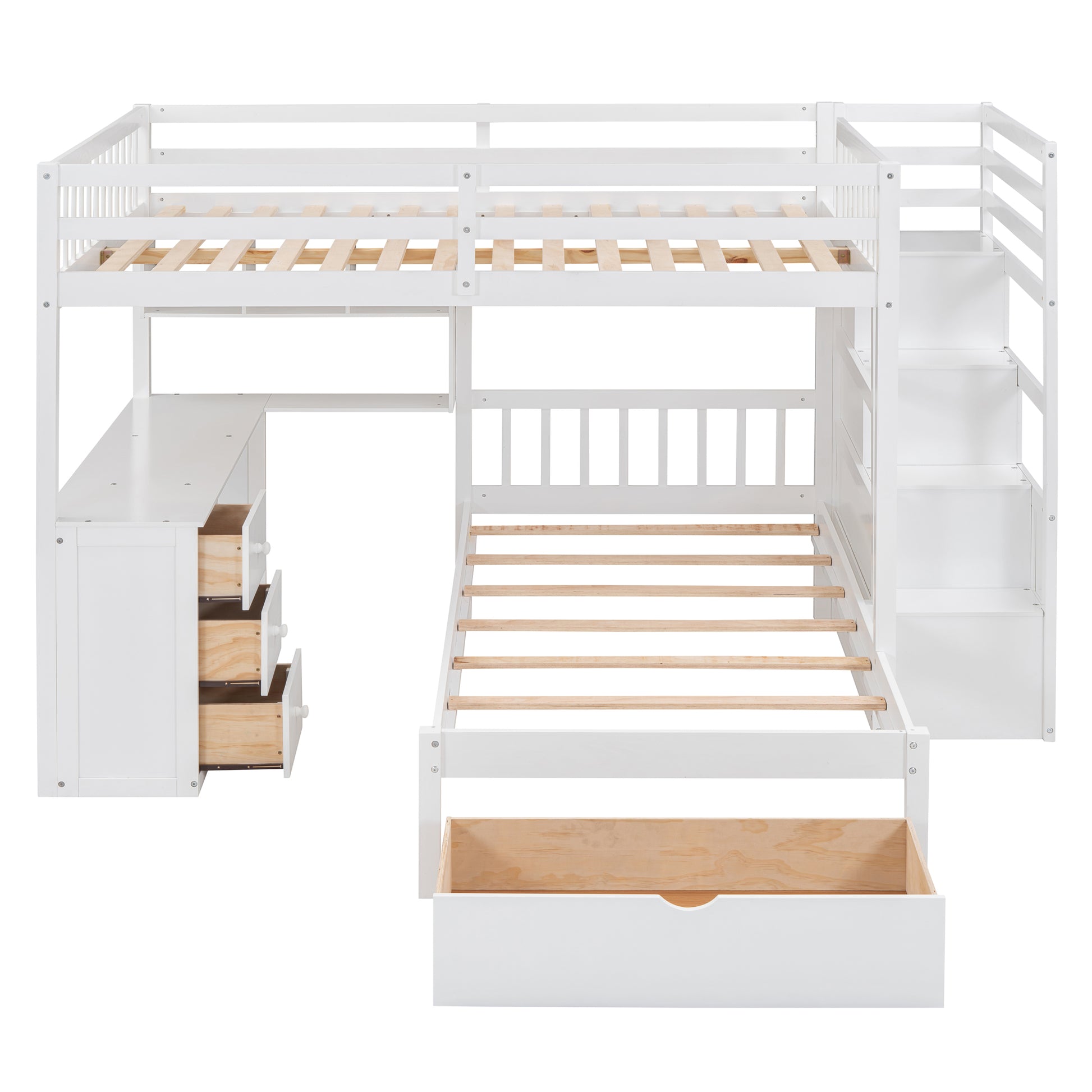 Full Over Twin Bunk Bed with Desk, Drawers and Shelves, White(OLD SKU:LT001605AAK-1) image 4