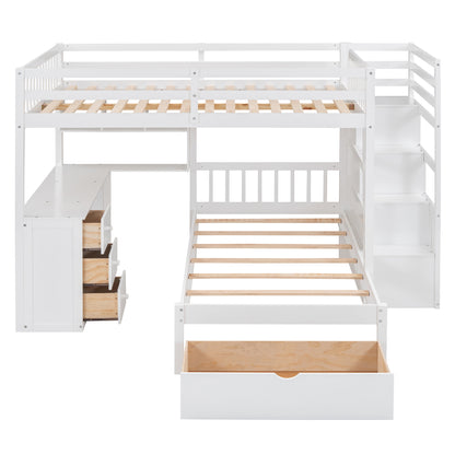 Full Over Twin Bunk Bed with Desk, Drawers and Shelves, White(OLD SKU:LT001605AAK-1) image 4