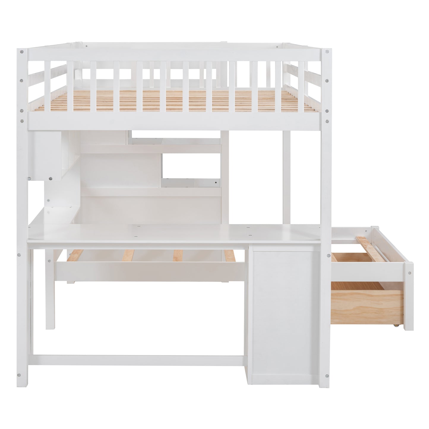 Full Over Twin Bunk Bed with Desk, Drawers and Shelves, White(OLD SKU:LT001605AAK-1) image 12