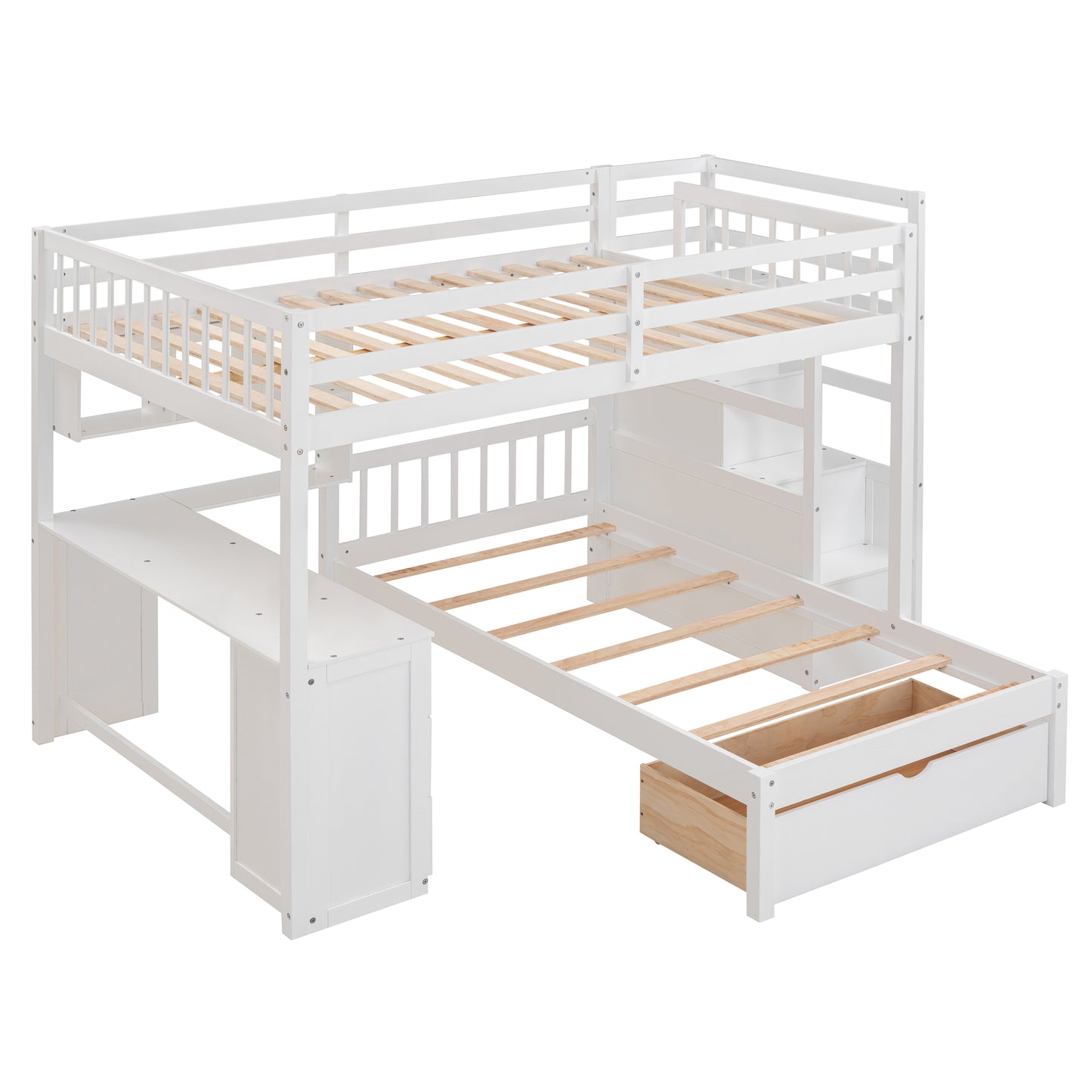Full Over Twin Bunk Bed with Desk, Drawers and Shelves, White(OLD SKU:LT001605AAK-1) image 8