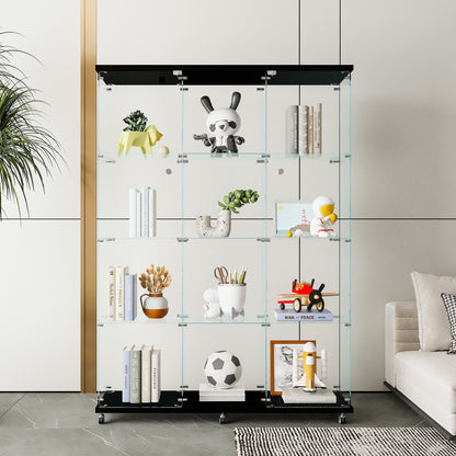 Glass Display Cabinet with 4 Shelves Extra Large, Curio Cabinets for Living Room, Bedroom, Office, Black Floor Standing Glass Bookshelf, Quick Installation image 3