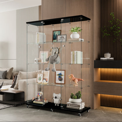 Glass Display Cabinet with 4 Shelves Extra Large, Curio Cabinets for Living Room, Bedroom, Office, Black Floor Standing Glass Bookshelf, Quick Installation image 2