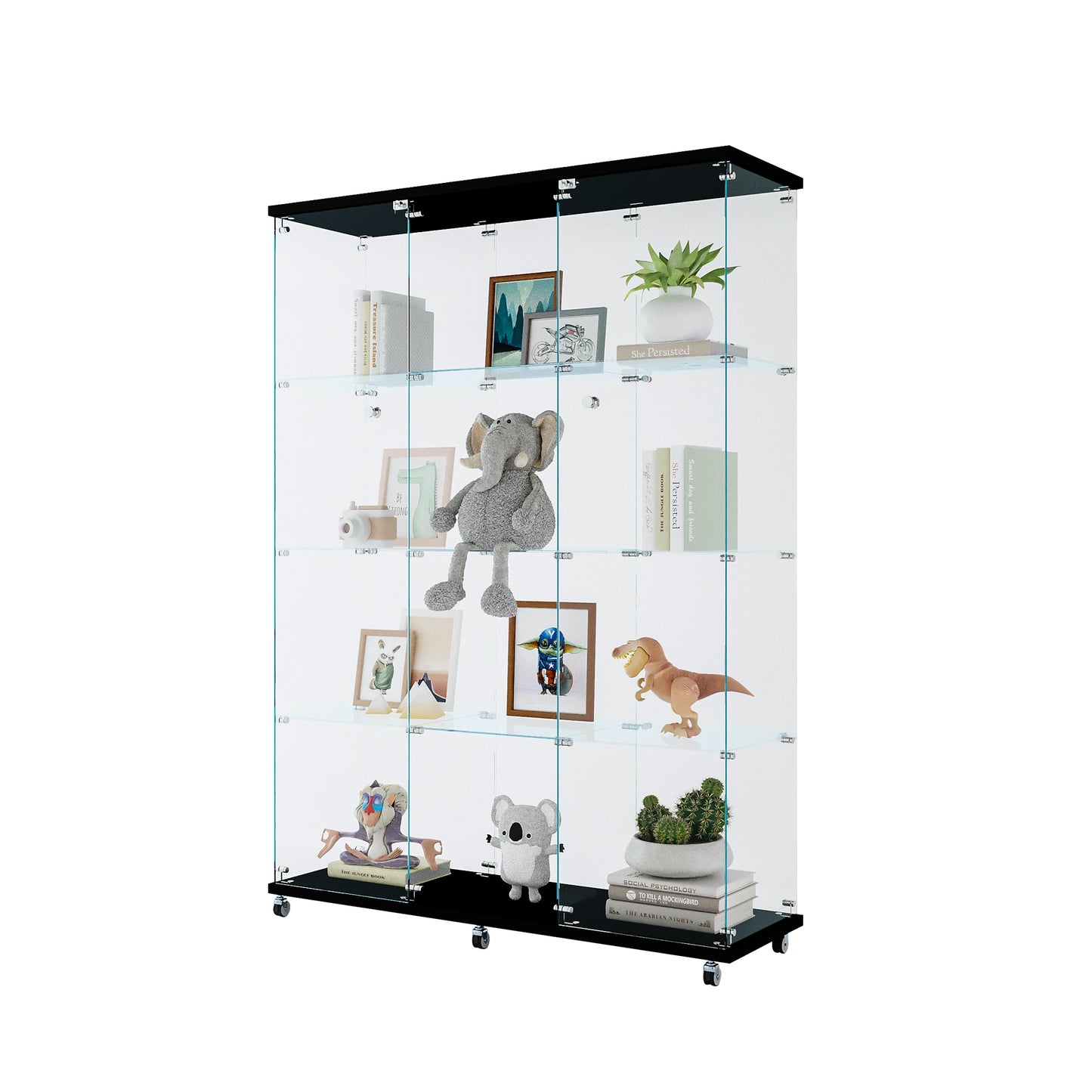 Glass Display Cabinet with 4 Shelves Extra Large, Curio Cabinets for Living Room, Bedroom, Office, Black Floor Standing Glass Bookshelf, Quick Installation image 9