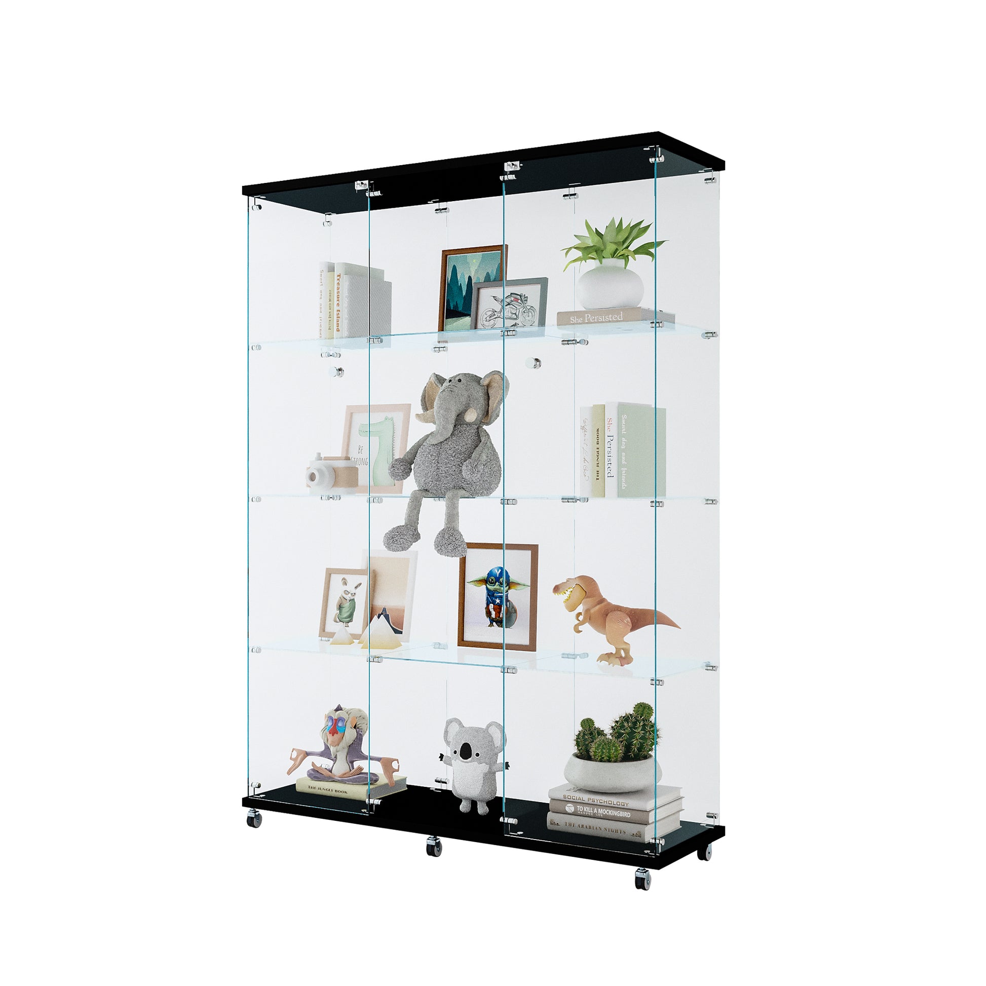 Glass Display Cabinet with 4 Shelves Extra Large, Curio Cabinets for Living Room, Bedroom, Office, Black Floor Standing Glass Bookshelf, Quick Installation image 9