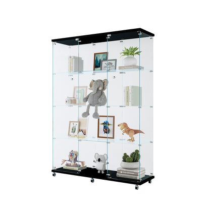 Glass Display Cabinet with 4 Shelves Extra Large, Curio Cabinets for Living Room, Bedroom, Office, Black Floor Standing Glass Bookshelf, Quick Installation image 9