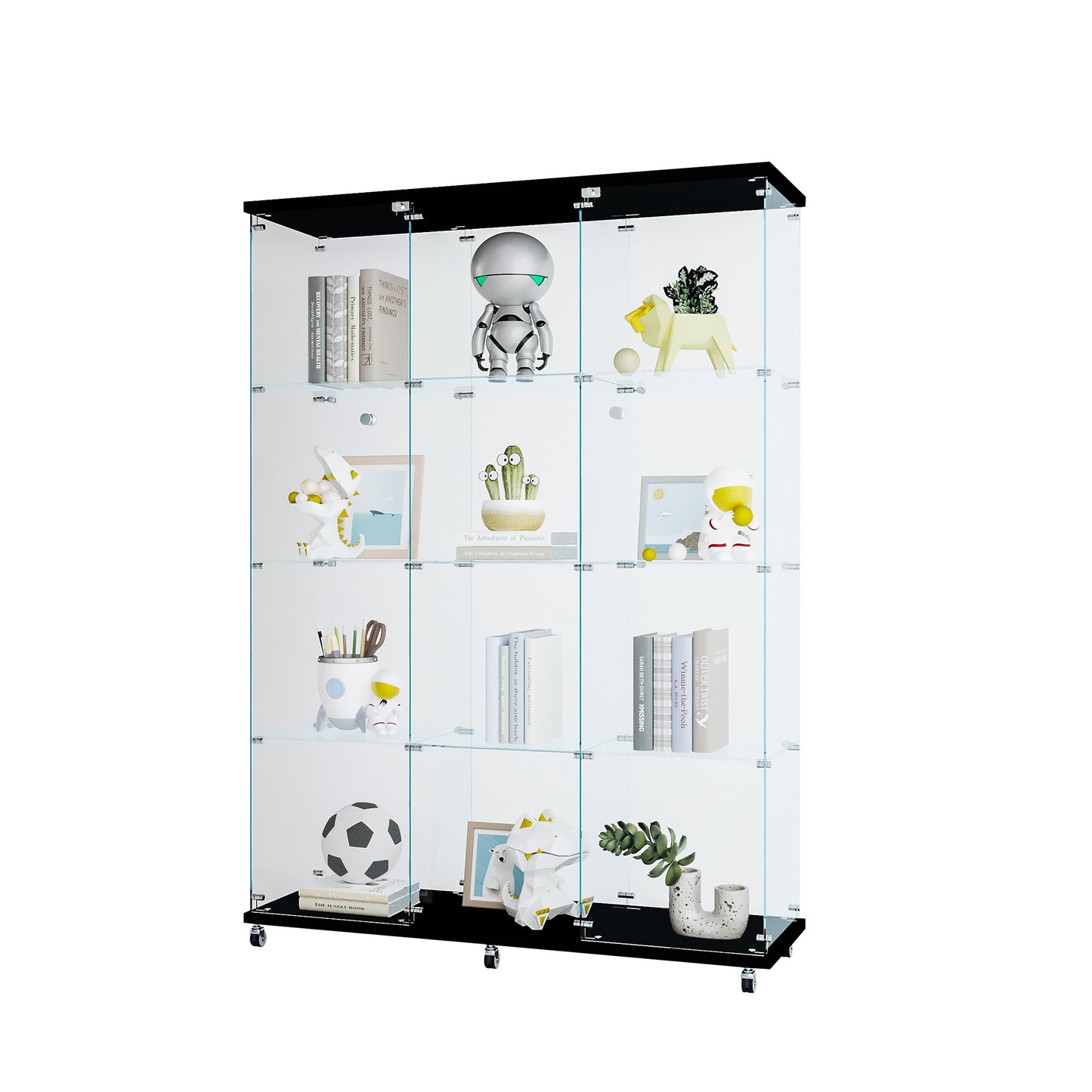 Glass Display Cabinet with 4 Shelves Extra Large, Curio Cabinets for Living Room, Bedroom, Office, Black Floor Standing Glass Bookshelf, Quick Installation image 12