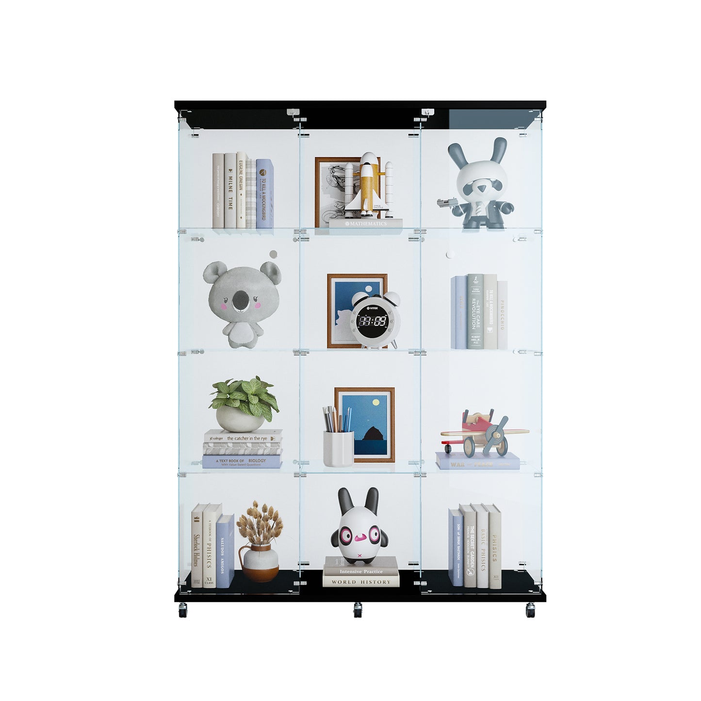 Glass Display Cabinet with 4 Shelves Extra Large, Curio Cabinets for Living Room, Bedroom, Office, Black Floor Standing Glass Bookshelf, Quick Installation image 10