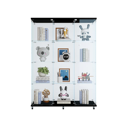 Glass Display Cabinet with 4 Shelves Extra Large, Curio Cabinets for Living Room, Bedroom, Office, Black Floor Standing Glass Bookshelf, Quick Installation image 10