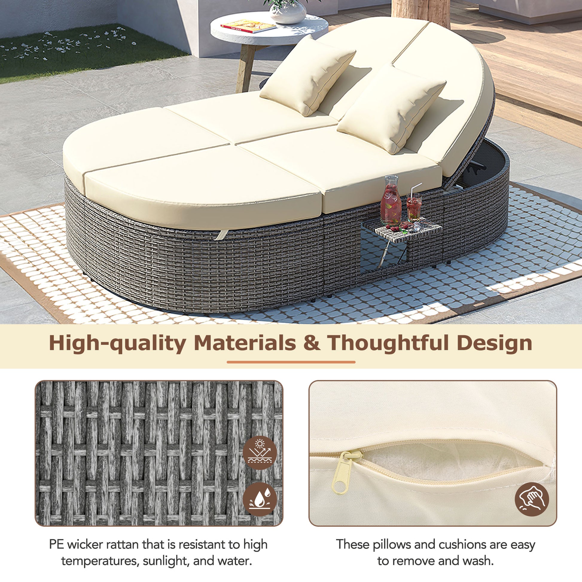 TOPMAX Outdoor Daybed High-Quality Materials - PE Wicker Rattan