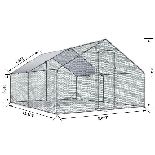 Large Metal Chicken Coop Walk-in Poultry Cage Hen Run House Rabbits Habitat Cage Spire Shaped Coop with Waterproof and Anti-Ultraviolet Cover (13.1' L x 9.8' W x 6.4' H) image 2
