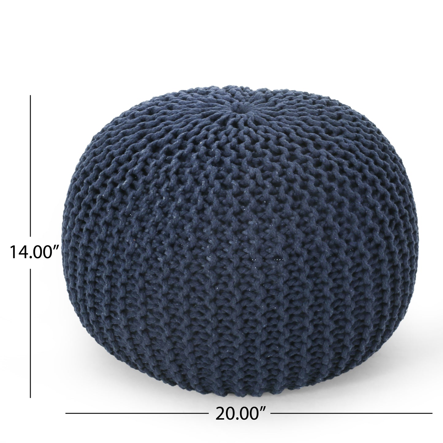 Bordeaux Knitted Cotton Round Pouf, Navy Blue image 7