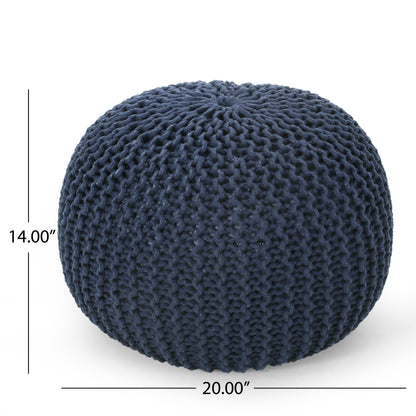 Bordeaux Knitted Cotton Round Pouf, Navy Blue image 7