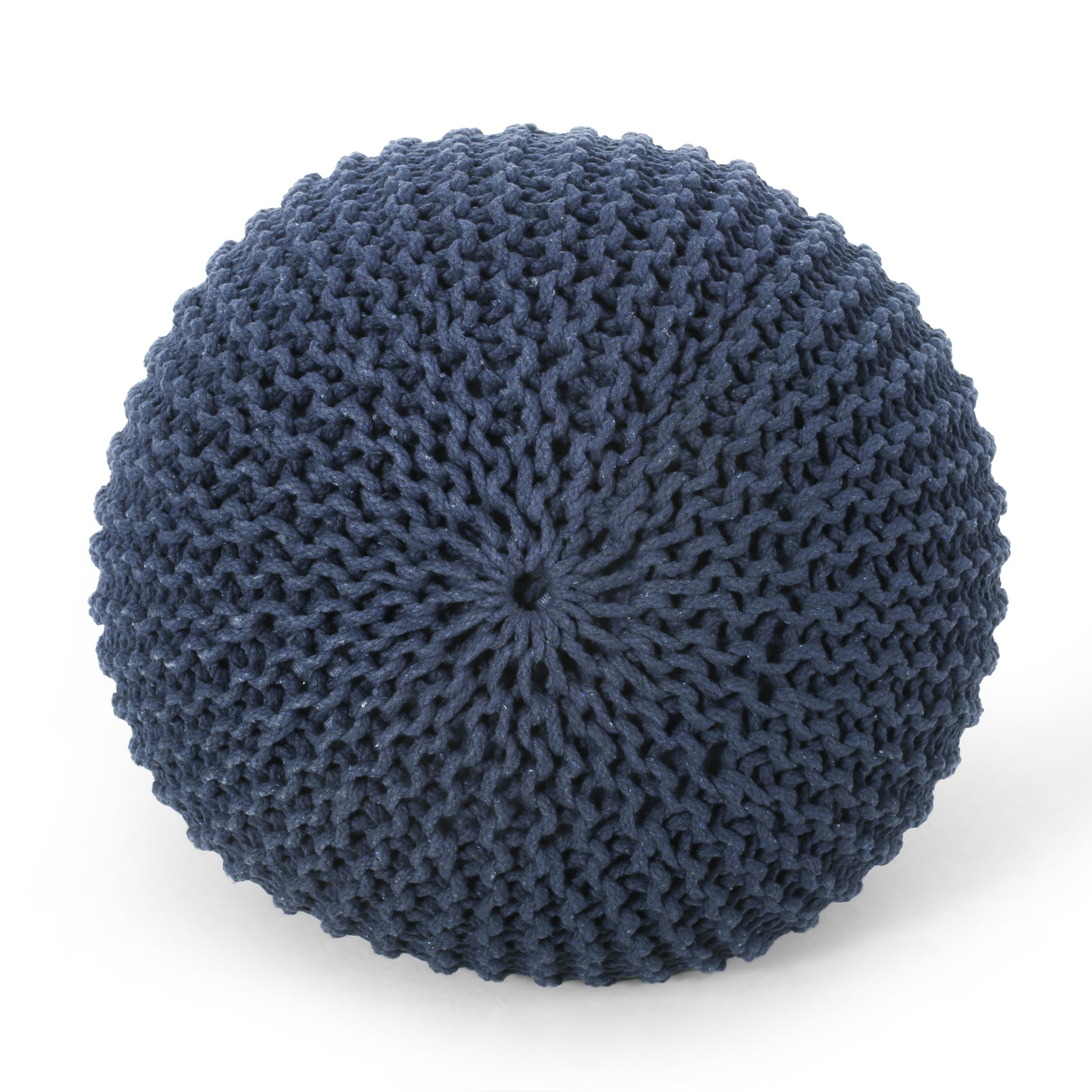 Bordeaux Knitted Cotton Round Pouf, Navy Blue image 6