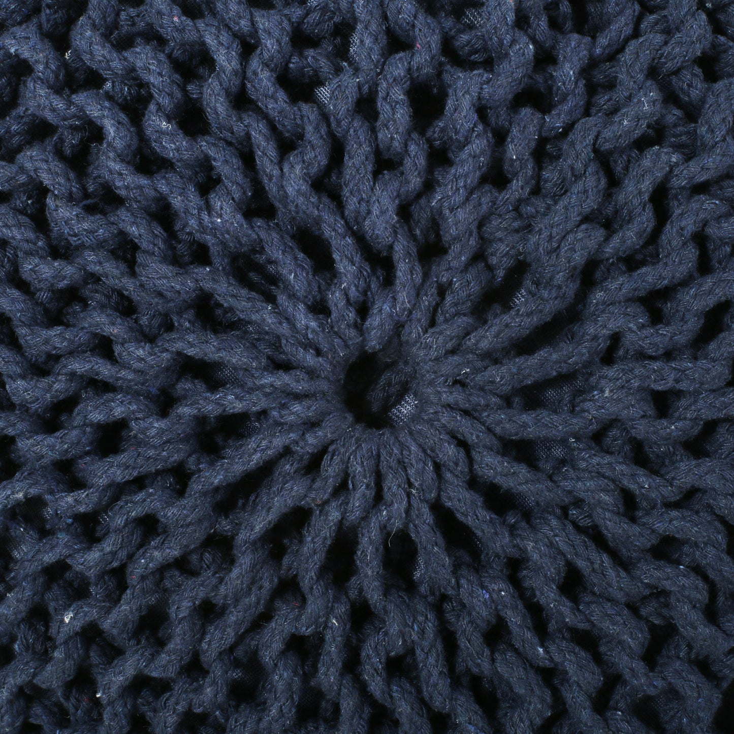 Bordeaux Knitted Cotton Round Pouf, Navy Blue image 5