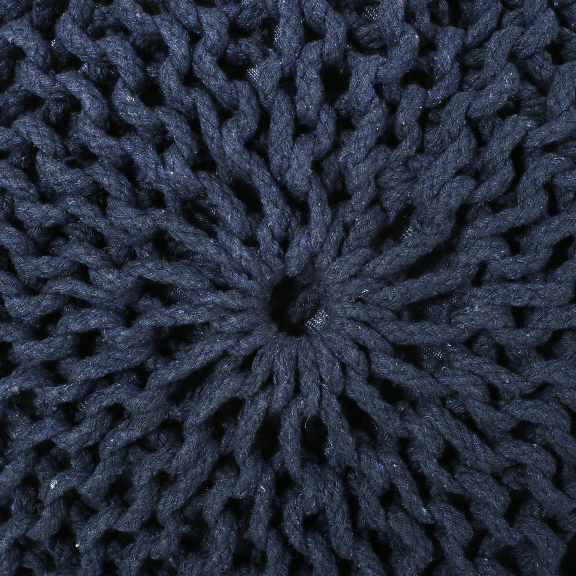 Bordeaux Knitted Cotton Round Pouf, Navy Blue image 5