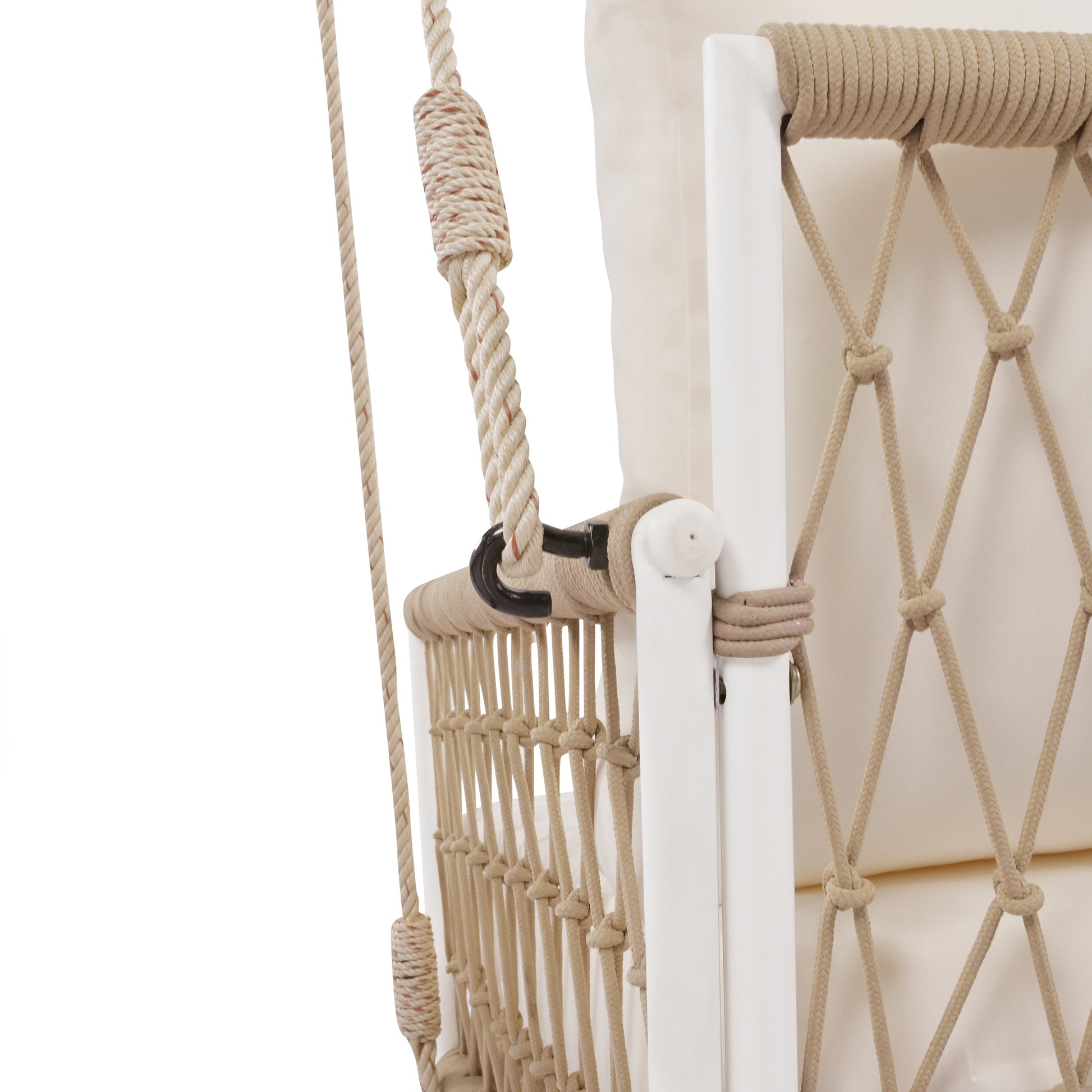 TREXM 1-Piece Woven Rope Outdoor Swing Sofa with Soft Cushions Seating 2 for Patio, Courtyard and Balcony (Beige) image 9