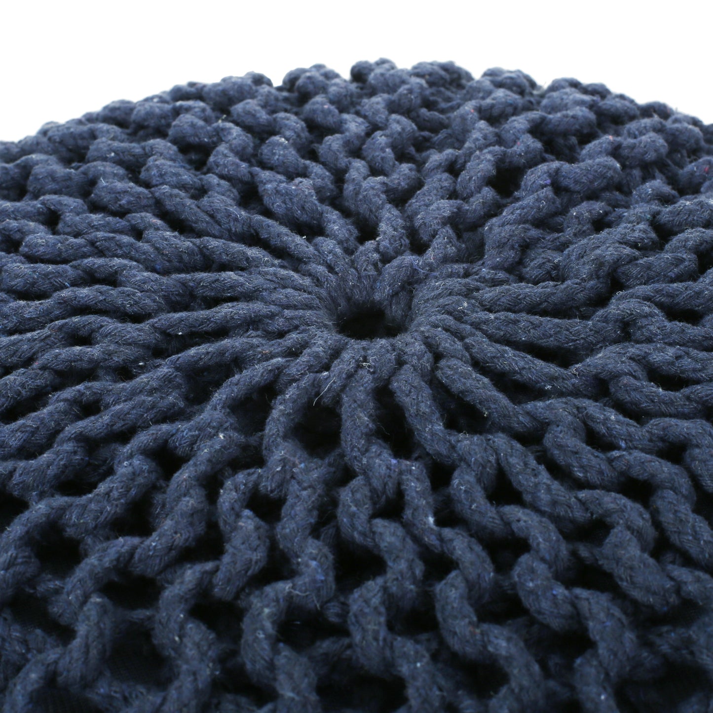 Bordeaux Knitted Cotton Round Pouf, Navy Blue image 4