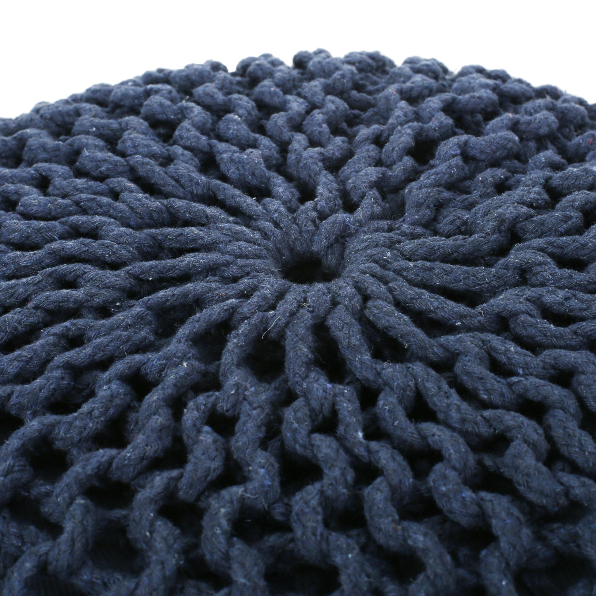 Bordeaux Knitted Cotton Round Pouf, Navy Blue image 4