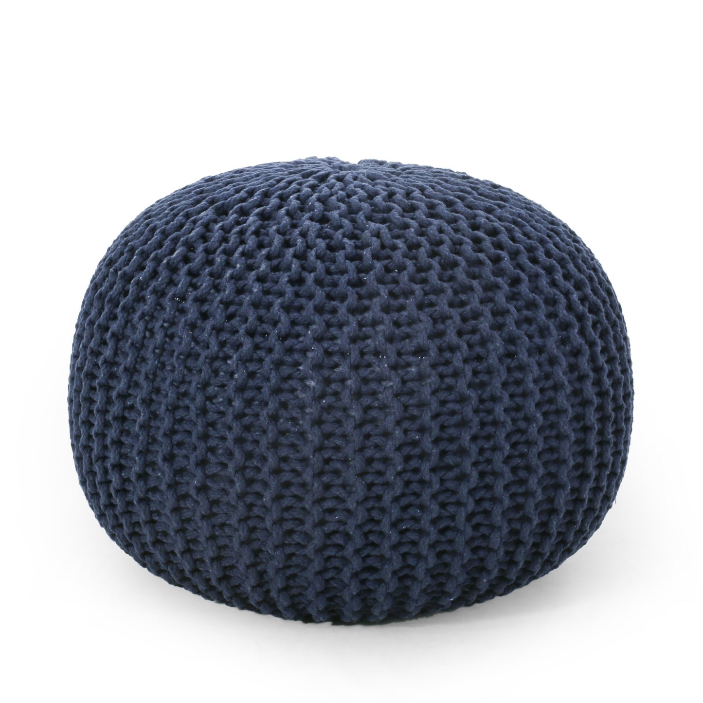 Bordeaux Knitted Cotton Round Pouf, Navy Blue image 2