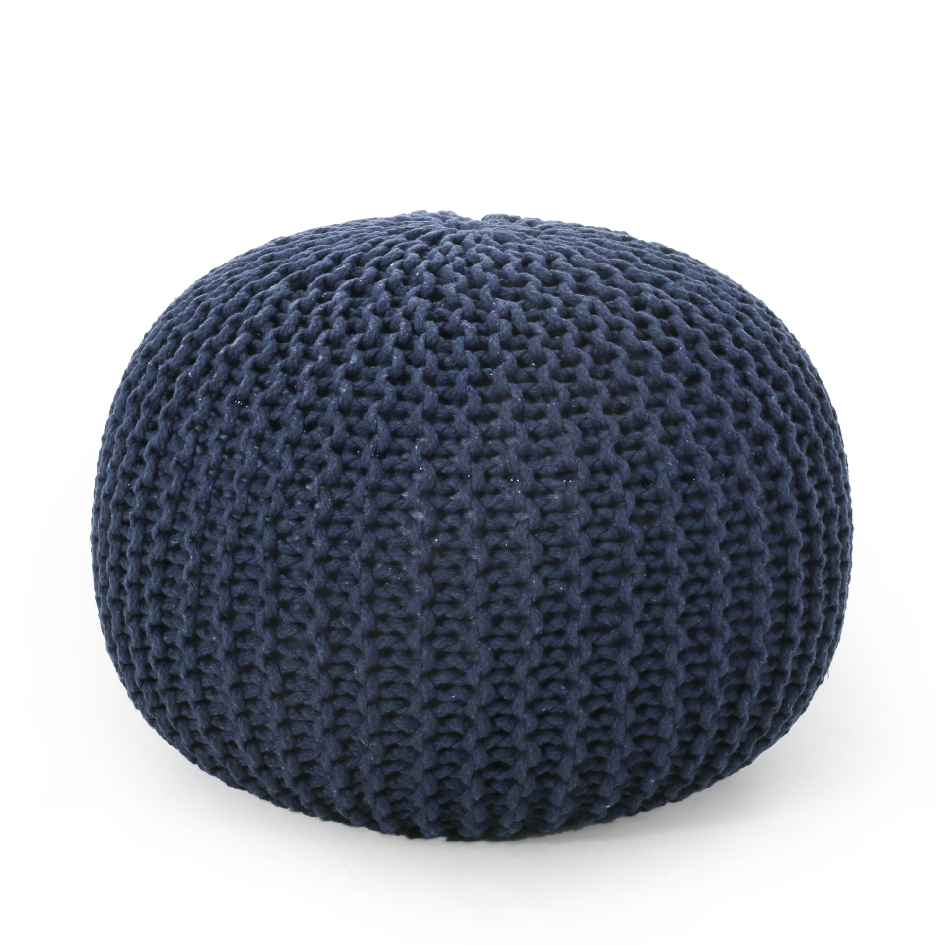 Bordeaux Knitted Cotton Round Pouf, Navy Blue image 2