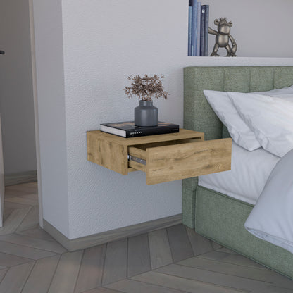 Floating Nightstand 5"H, Modern Wall-Mounted Bedside Shelf with Drawer, Macadamia image 3
