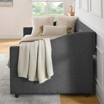 Twin Size Daybed with Drawers Upholstered Tufted Sofa Bed, with Button on Back and Copper Nail on Waved Shape Arms(81.5''x4''x30.5'') image 12