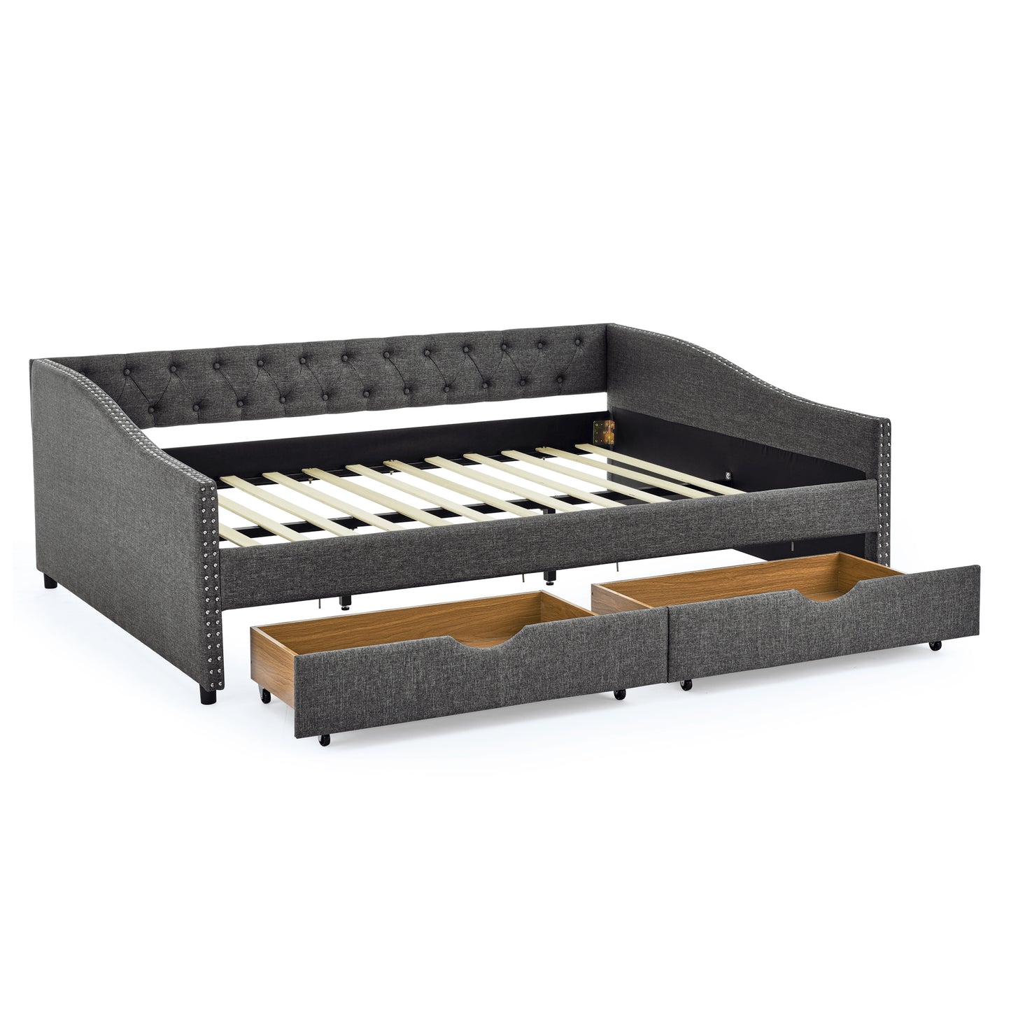 Queen Size Daybed with Drawers Upholstered Tufted Sofa Bed,with Button on Back and Copper Nail on Waved Shape Arms(84.5"x63.5"x26.5") (OLD SKU: W1413S00034) image 7
