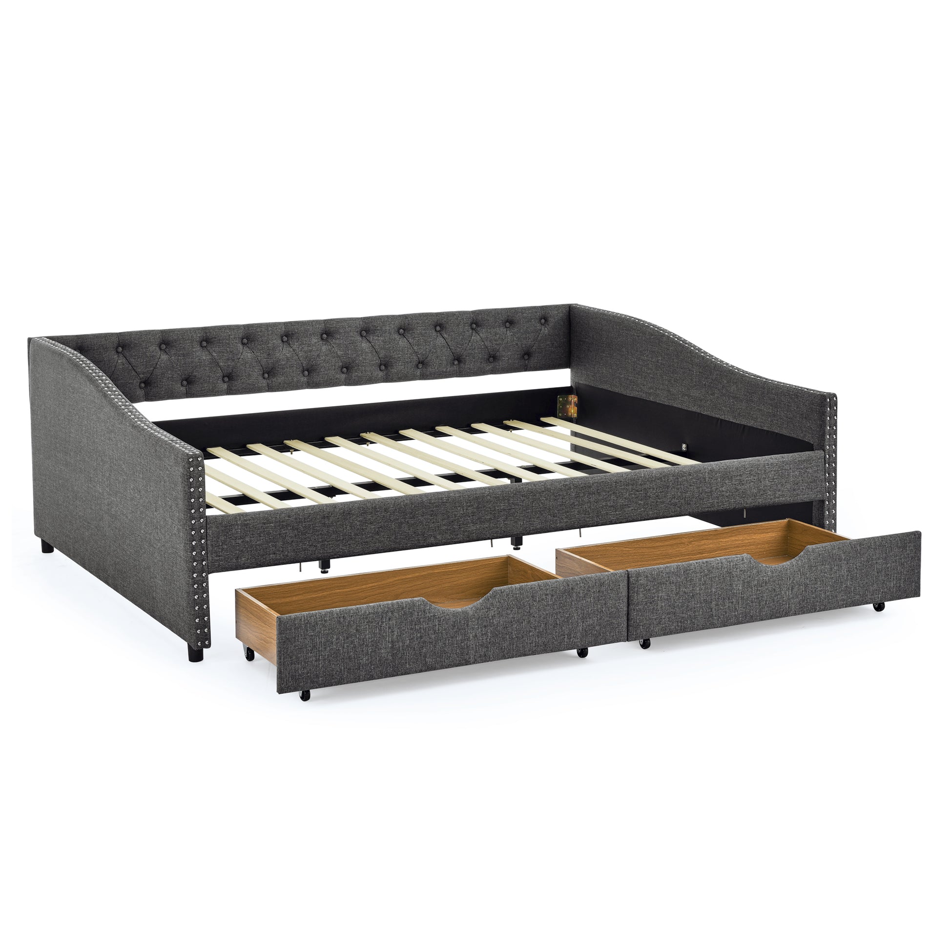 Queen Size Daybed with Drawers Upholstered Tufted Sofa Bed,with Button on Back and Copper Nail on Waved Shape Arms(84.5"x63.5"x26.5") (OLD SKU: W1413S00034) image 7