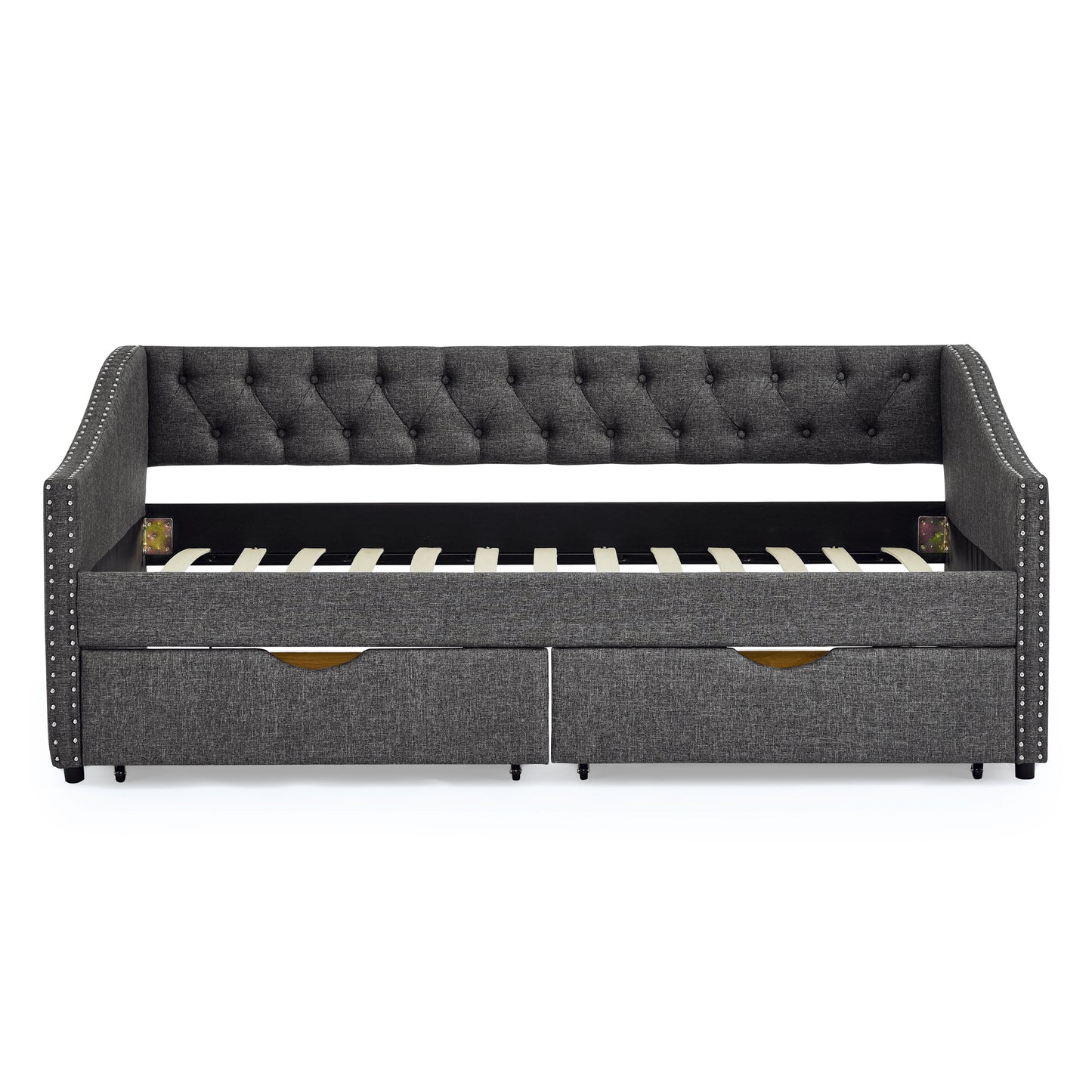 Twin Size Daybed with Drawers Upholstered Tufted Sofa Bed, with Button on Back and Copper Nail on Waved Shape Arms(81.5''x4''x30.5'') image 6