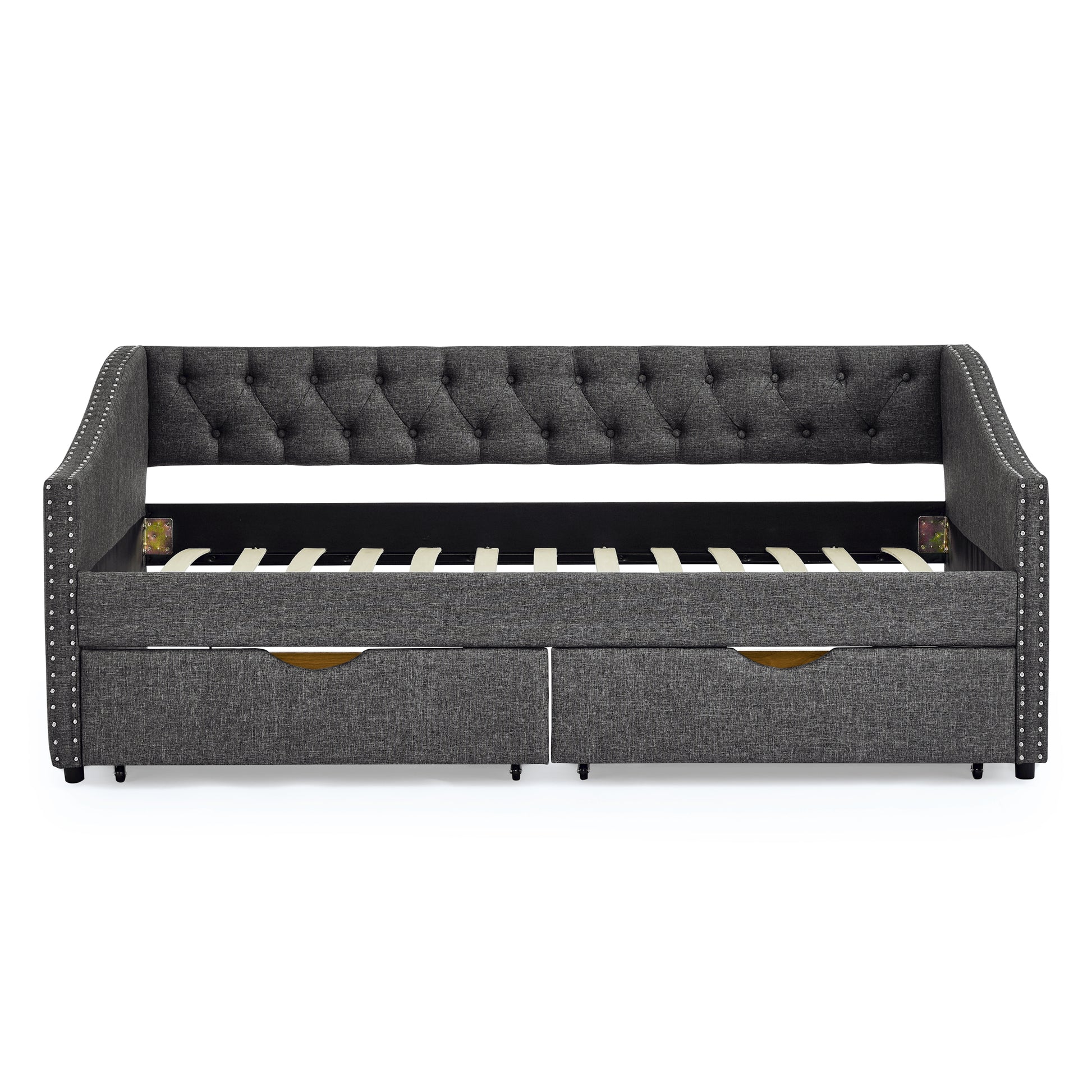Twin Size Daybed with Drawers Upholstered Tufted Sofa Bed, with Button on Back and Copper Nail on Waved Shape Arms(81.5''x4''x30.5'') image 6