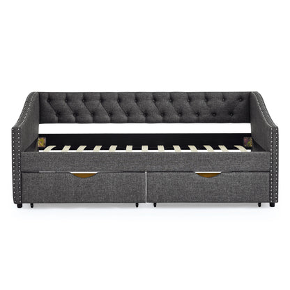 Twin Size Daybed with Drawers Upholstered Tufted Sofa Bed, with Button on Back and Copper Nail on Waved Shape Arms(81.5''x4''x30.5'') image 6