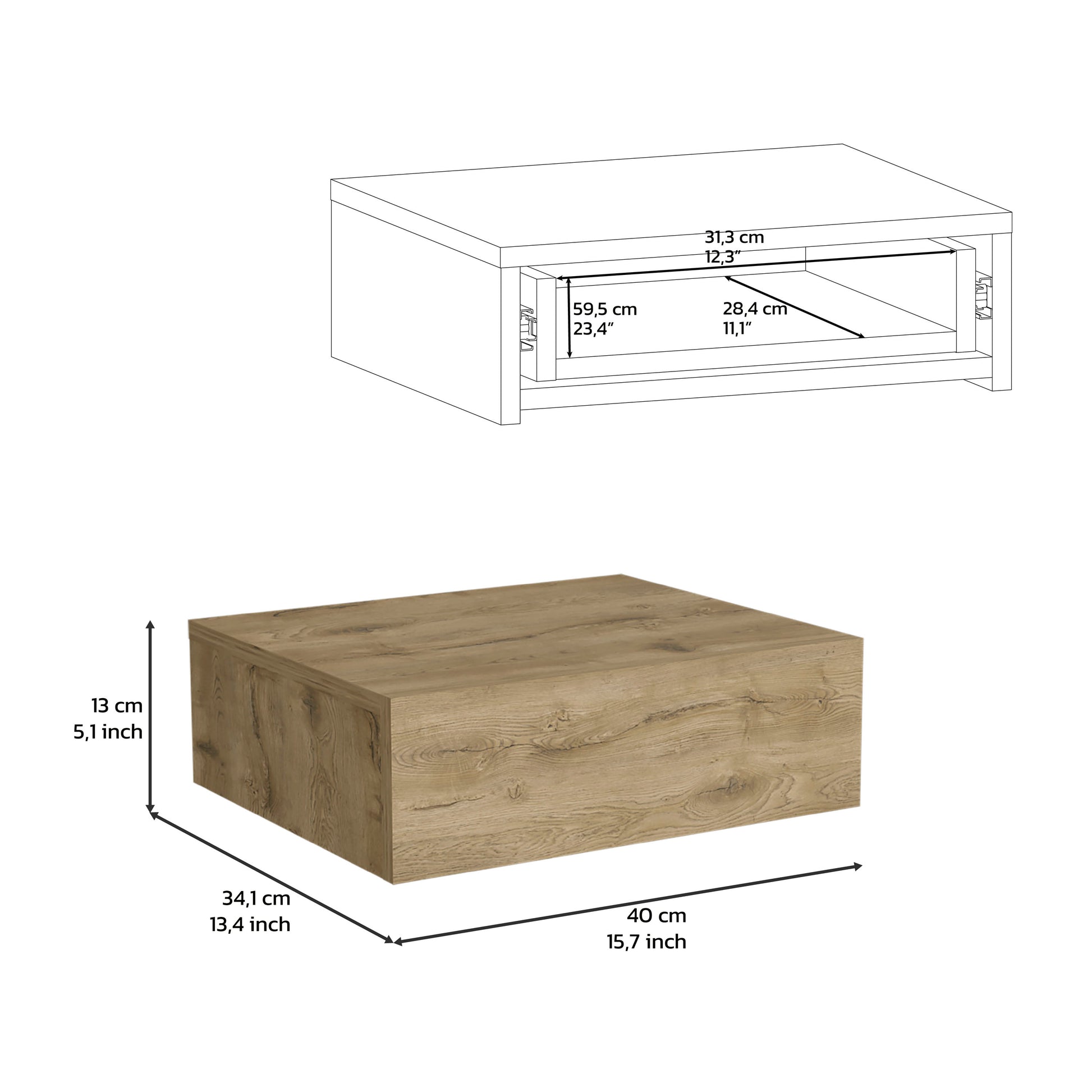 Floating Nightstand 5"H, Modern Wall-Mounted Bedside Shelf with Drawer, Macadamia image 7
