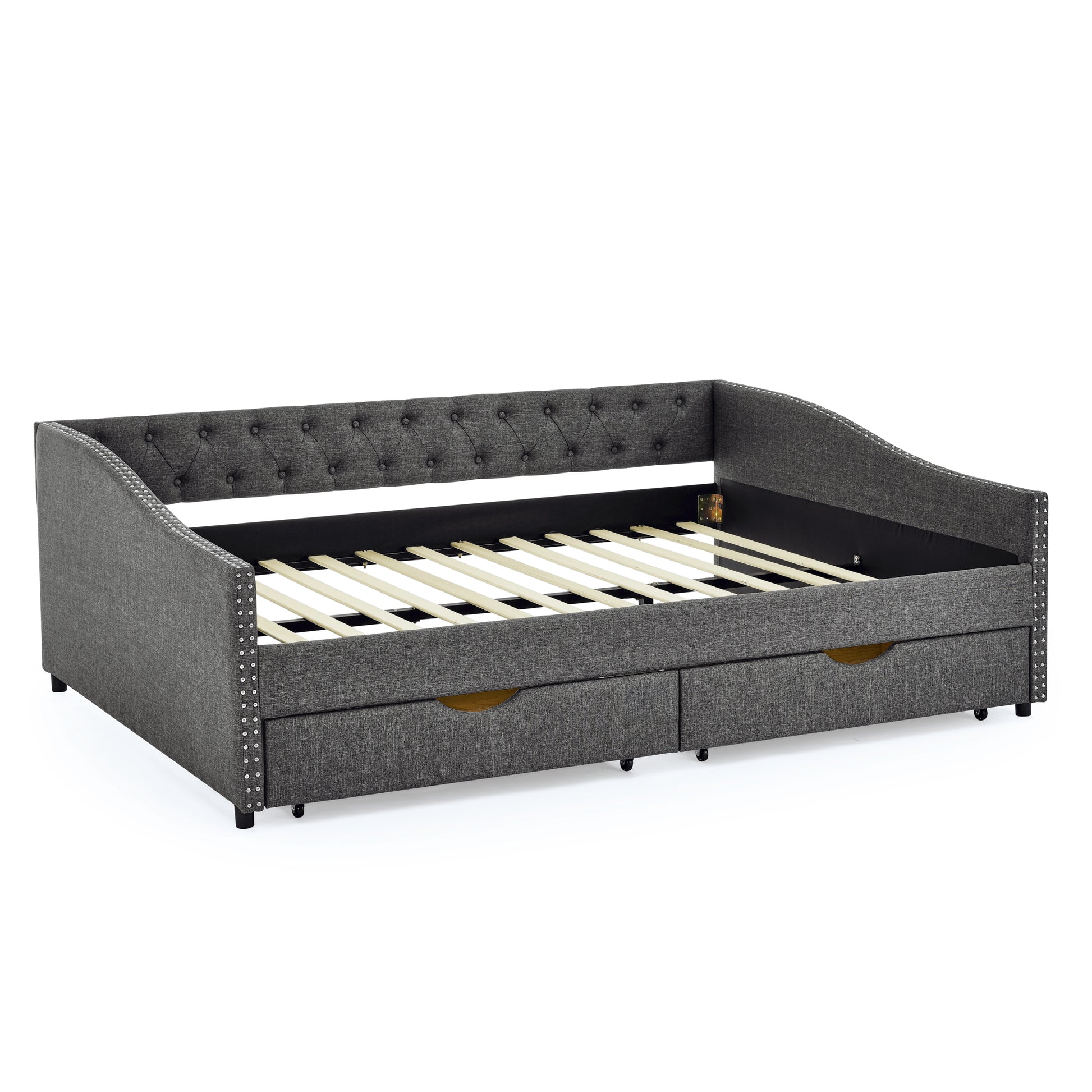 Queen Size Daybed with Drawers Upholstered Tufted Sofa Bed,with Button on Back and Copper Nail on Waved Shape Arms(84.5"x63.5"x26.5") (OLD SKU: W1413S00034) image 11