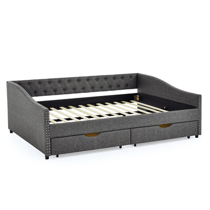 Queen Size Daybed with Drawers Upholstered Tufted Sofa Bed,with Button on Back and Copper Nail on Waved Shape Arms(84.5"x63.5"x26.5") (OLD SKU: W1413S00034) image 11