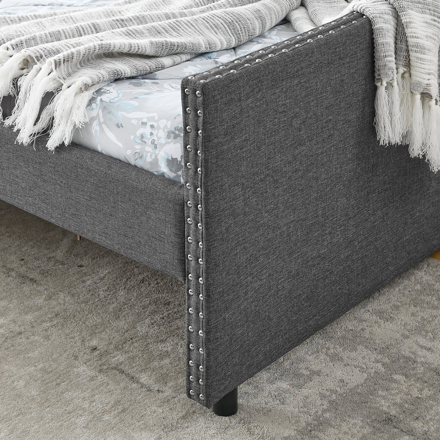 Queen Size Daybed with Drawers Upholstered Tufted Sofa Bed,with Button on Back and Copper Nail on Waved Shape Arms(84.5"x63.5"x26.5") (OLD SKU: W1413S00034) image 8