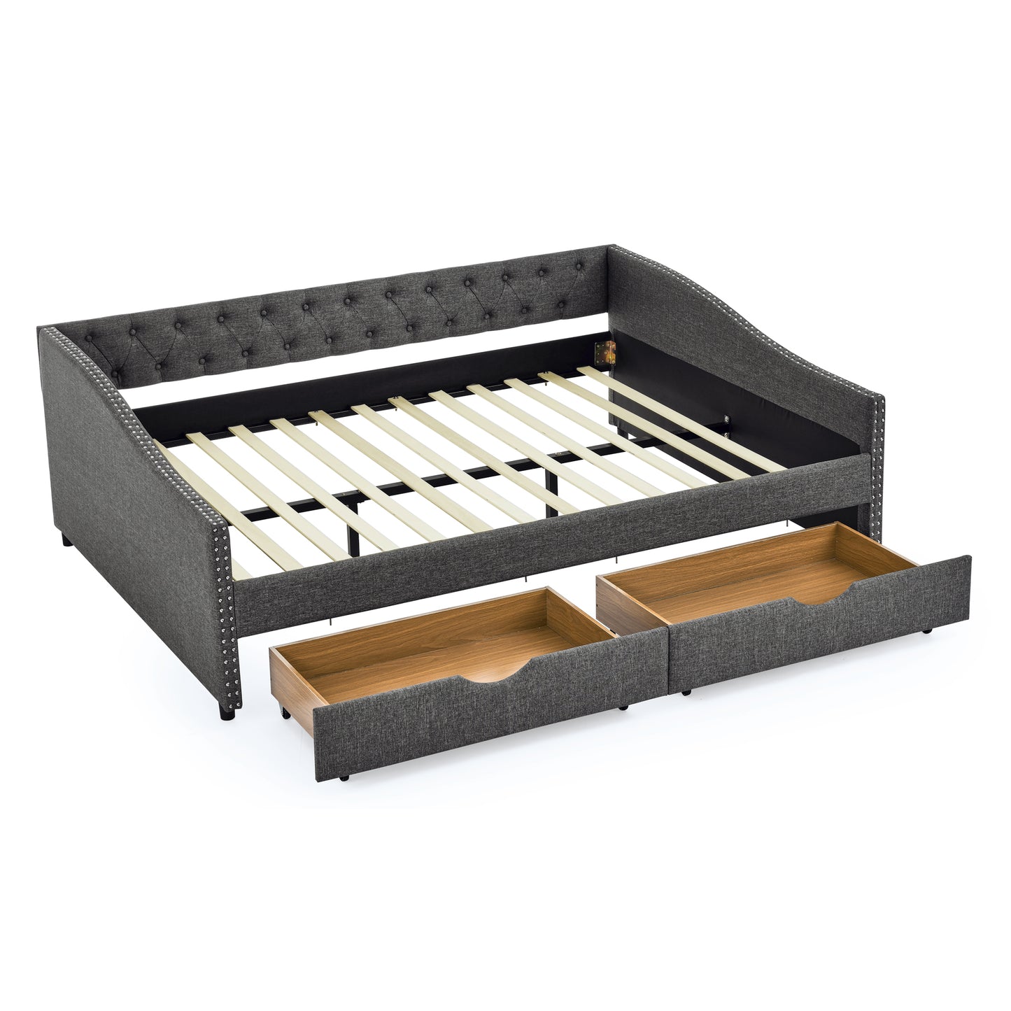 Queen Size Daybed with Drawers Upholstered Tufted Sofa Bed,with Button on Back and Copper Nail on Waved Shape Arms(84.5"x63.5"x26.5") (OLD SKU: W1413S00034) image 9