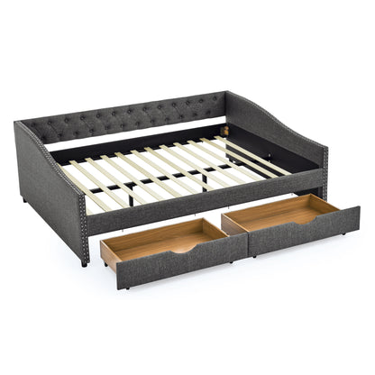 Queen Size Daybed with Drawers Upholstered Tufted Sofa Bed,with Button on Back and Copper Nail on Waved Shape Arms(84.5"x63.5"x26.5") (OLD SKU: W1413S00034) image 9