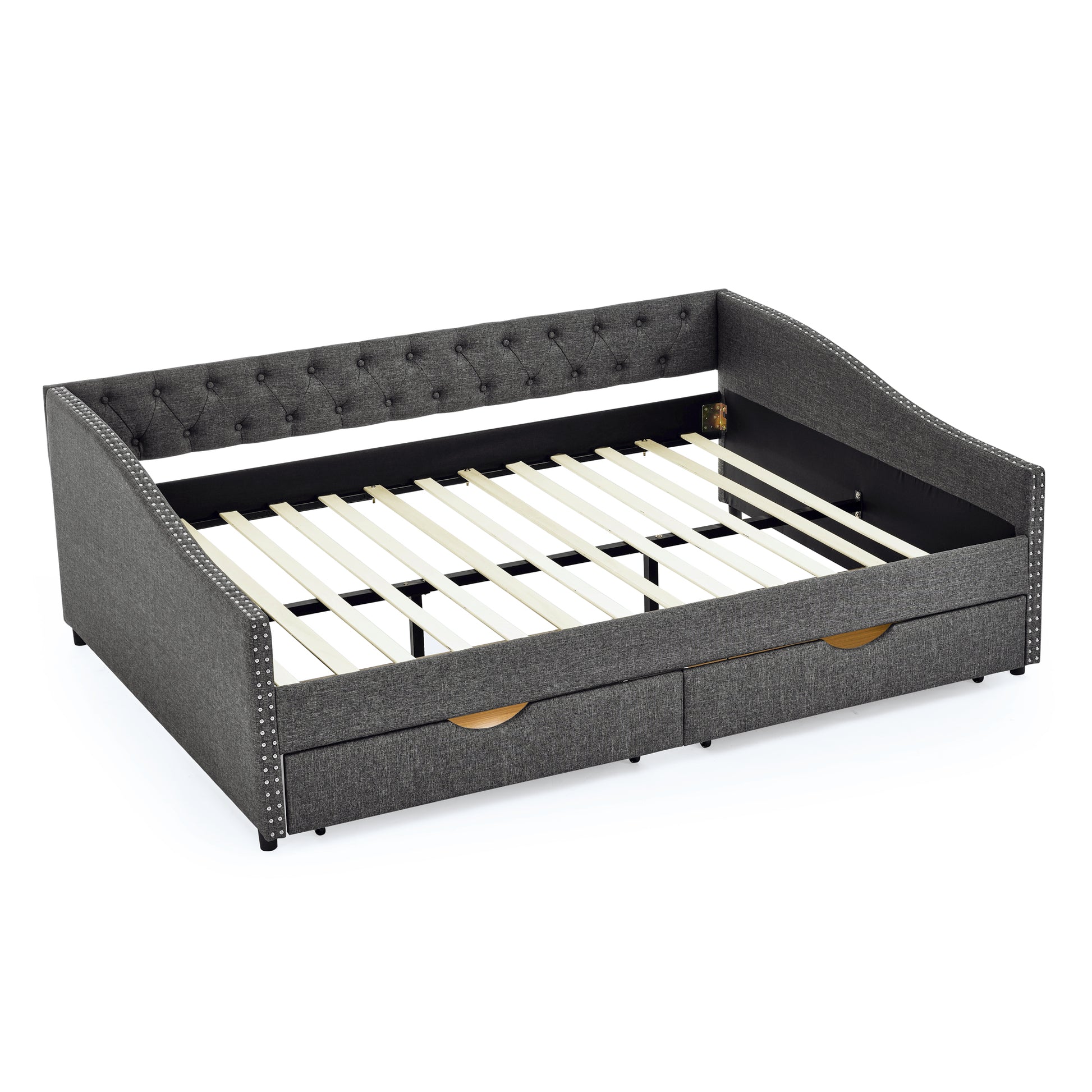 Queen Size Daybed with Drawers Upholstered Tufted Sofa Bed,with Button on Back and Copper Nail on Waved Shape Arms(84.5"x63.5"x26.5") (OLD SKU: W1413S00034) image 6