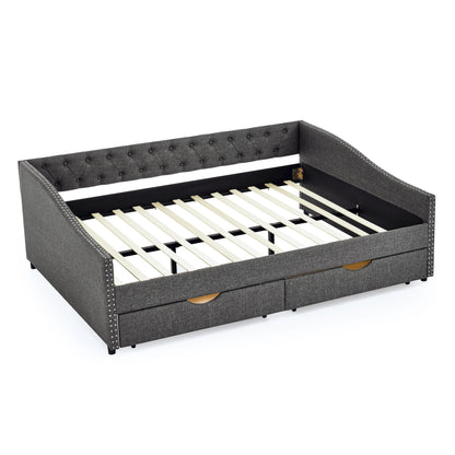 Queen Size Daybed with Drawers Upholstered Tufted Sofa Bed,with Button on Back and Copper Nail on Waved Shape Arms(84.5"x63.5"x26.5") (OLD SKU: W1413S00034) image 6