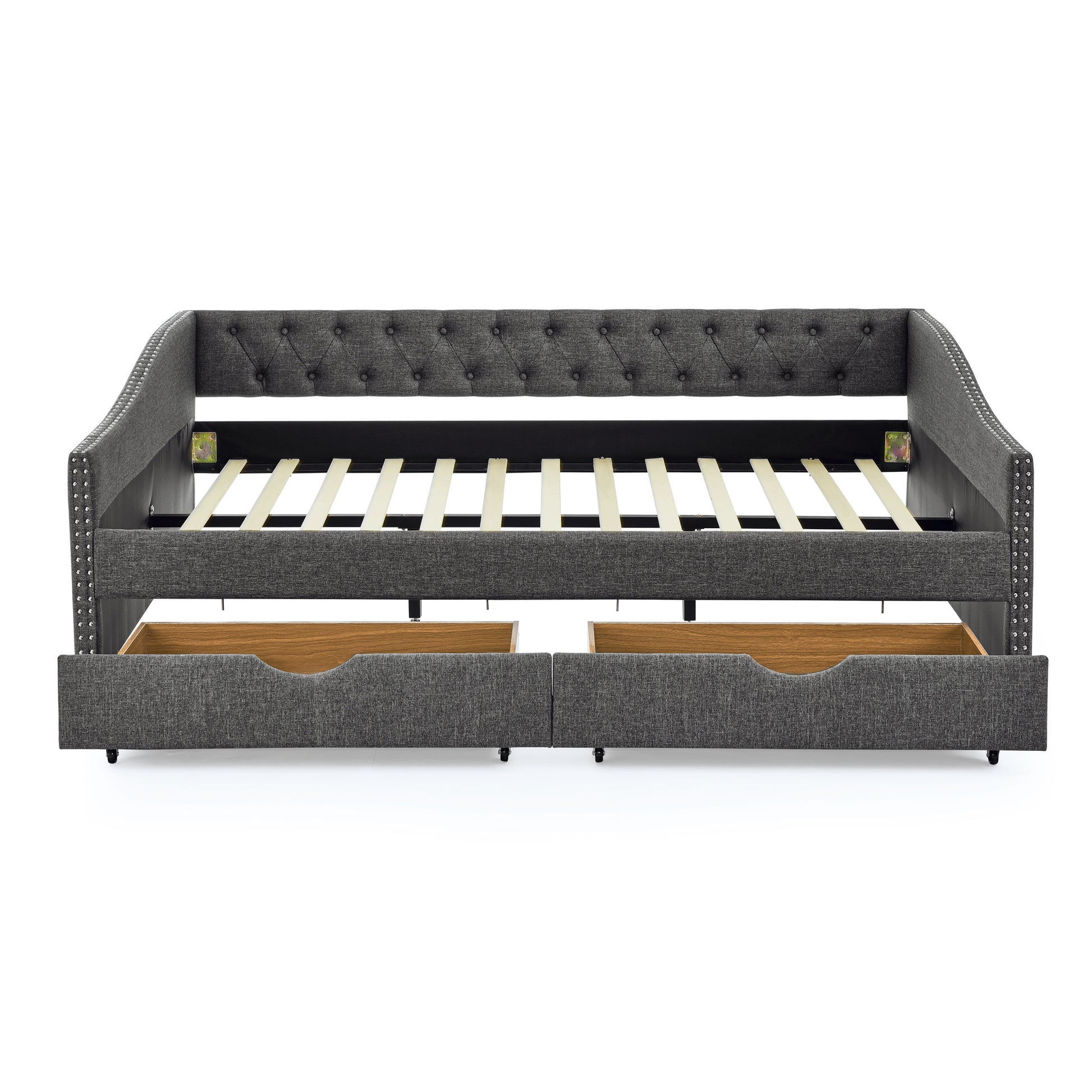 Queen Size Daybed with Drawers Upholstered Tufted Sofa Bed,with Button on Back and Copper Nail on Waved Shape Arms(84.5"x63.5"x26.5") (OLD SKU: W1413S00034) image 12