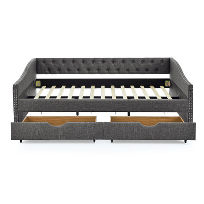 Queen Size Daybed with Drawers Upholstered Tufted Sofa Bed,with Button on Back and Copper Nail on Waved Shape Arms(84.5"x63.5"x26.5") (OLD SKU: W1413S00034) image 12