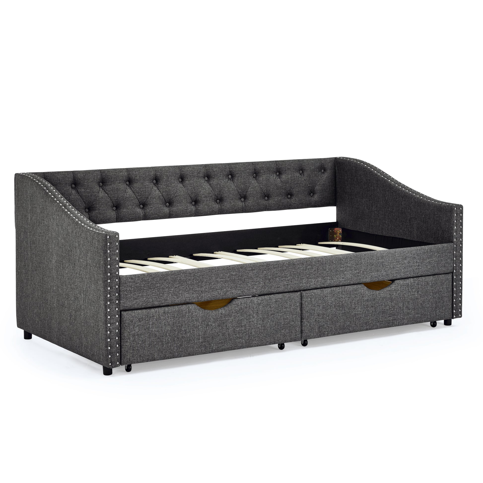 Twin Size Daybed with Drawers Upholstered Tufted Sofa Bed, with Button on Back and Copper Nail on Waved Shape Arms(81.5''x4''x30.5'') image 11