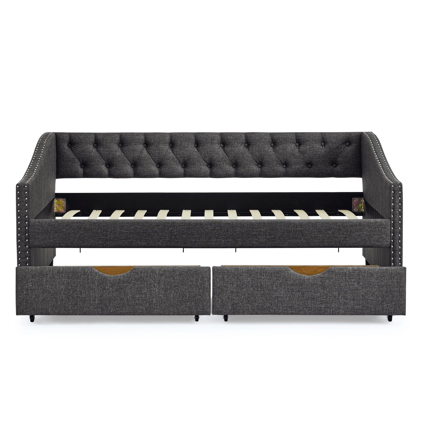 Twin Size Daybed with Drawers Upholstered Tufted Sofa Bed, with Button on Back and Copper Nail on Waved Shape Arms(81.5''x4''x30.5'') image 8