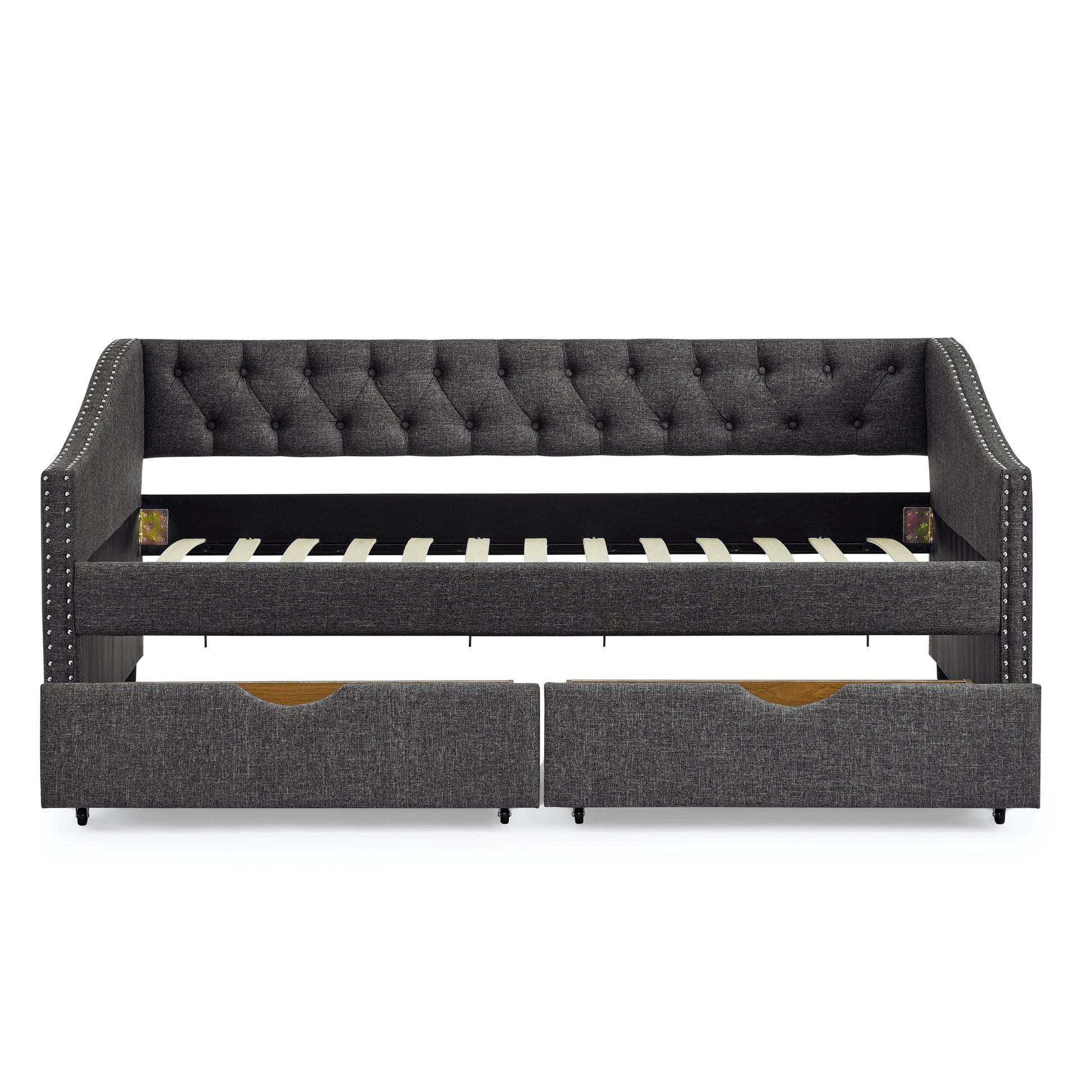 Twin Size Daybed with Drawers Upholstered Tufted Sofa Bed, with Button on Back and Copper Nail on Waved Shape Arms(81.5''x4''x30.5'') image 8